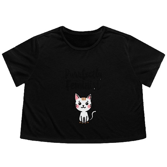 Purrfectly Feminist Cat Saying Flowy Cropped Tees