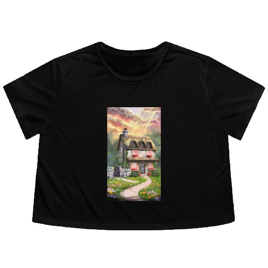Fairy Tale Cottage in Sunrise Light Flowy Cropped Tees