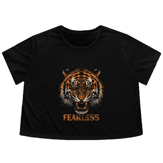Fearless Tiger Expression Design Flowy Cropped Tees