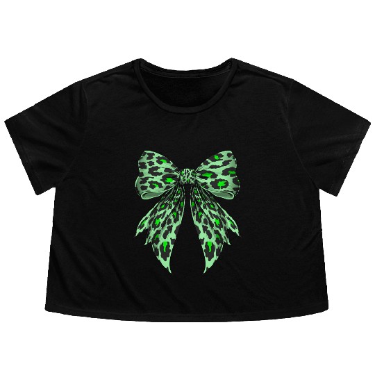 Coquette Bow Cheetah Animal Pattern Lime Green Flowy Cropped Tees