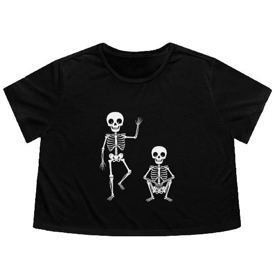 Funny Halloween Skeleton Spooky Season Cute Ghost Flowy Cropped Tees