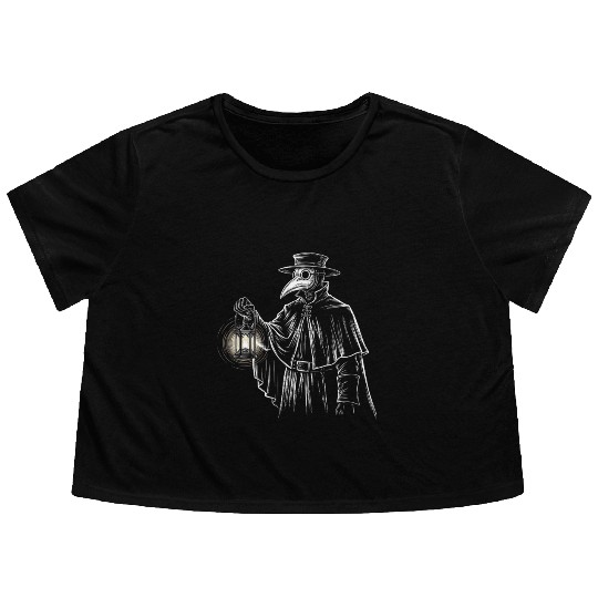 Dark Medieval Plague Doctor Illustration Flowy Cropped Tees