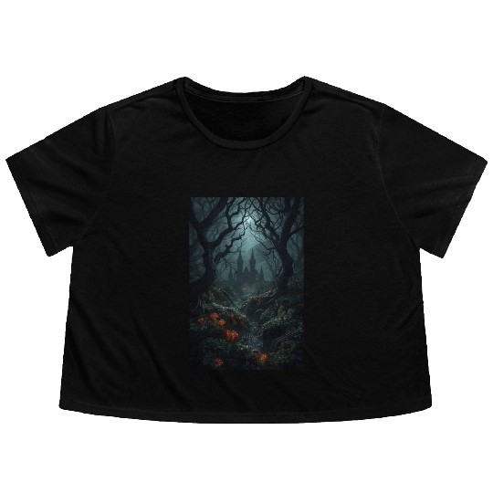 Enchanted Forest Castle Scene Flowy Cropped Tees