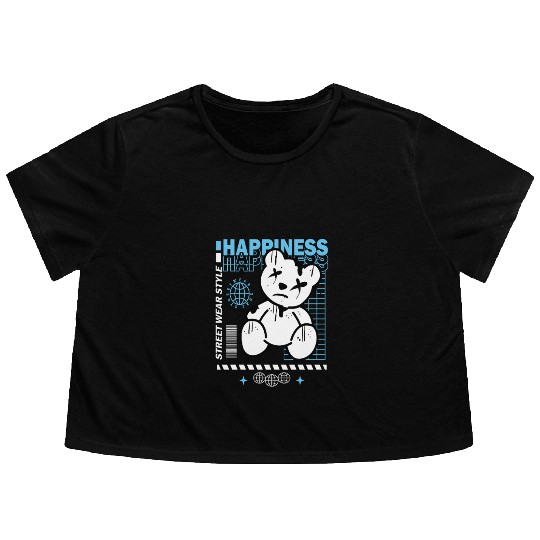 Urban Graffiti Teddy Bear Design Flowy Cropped Tees