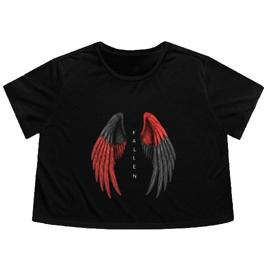Red and Black Angel Wings Illustration Flowy Cropped Tees
