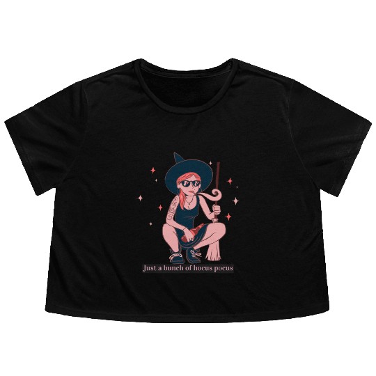 Witch Girl Hocus Pocus Illustration Flowy Cropped Tees