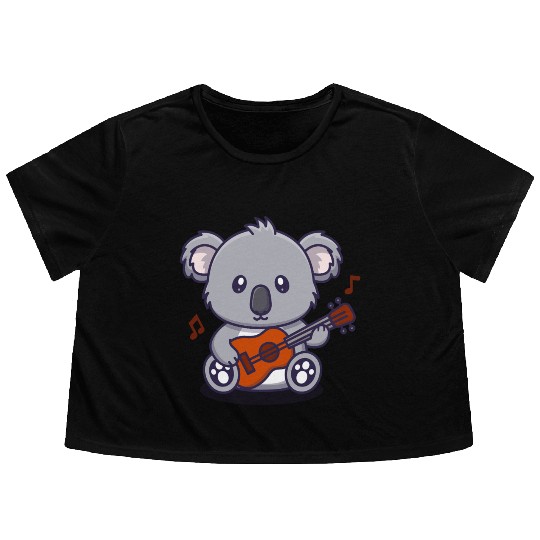 Cute Koala Playing Guitar Illustration Flowy Cropped Tees