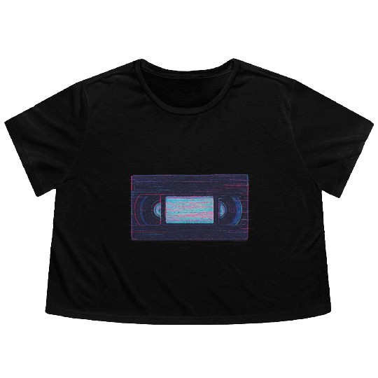 Retro VHS Tape Neon Glow Design Flowy Cropped Tees