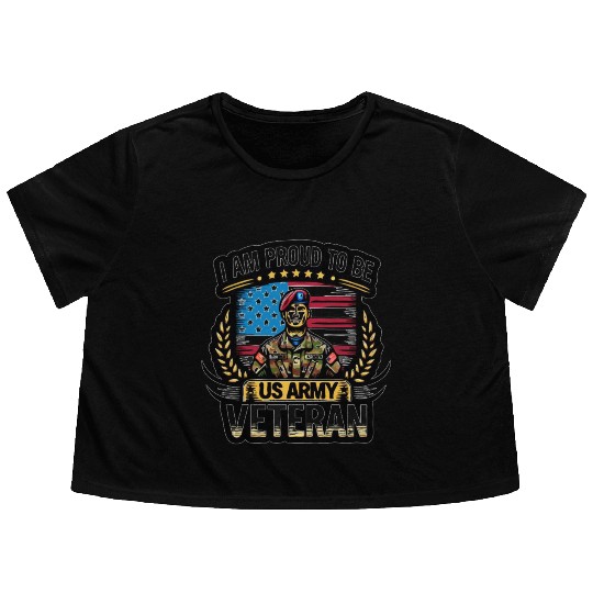 Proud US Army Vet Emblem Flowy Cropped Tees