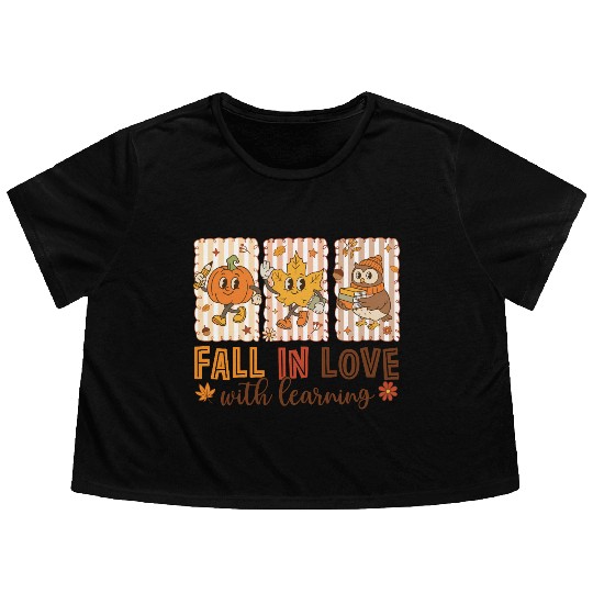 Fall In Love With Learning Cozy Autumn Pumpkin Flowy Cropped Tees
