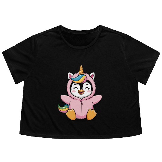 Colorful Unicorn Penguin Costume Flowy Cropped Tees