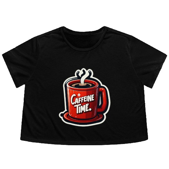 Caffeine Time Bold Graphic Flowy Cropped Tees