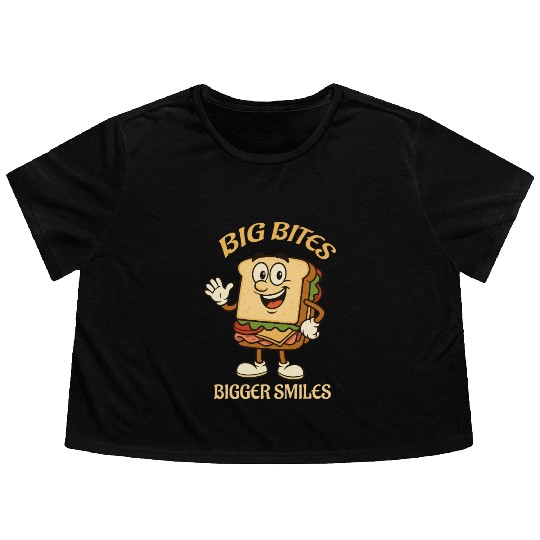 big bites bigger smiles - sandwich Flowy Cropped Tees