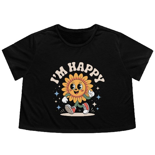 Retro Happy Sunflower Flowy Cropped Tees
