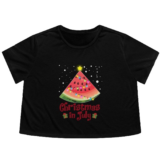 Christmas in July Watermelon Tree Funny Flowy Cropped Tees