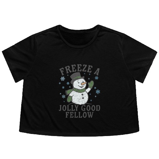 Frosty Snowman Jolly Greeting Design Flowy Cropped Tees