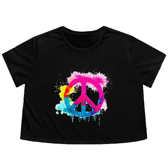 Peace sign neon colors groovy spray paint splatter Flowy Cropped Tees