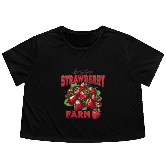 Strawberry Farm Vintage Illustration Flowy Cropped Tees