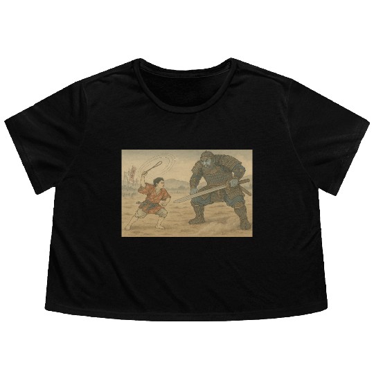 Epic Samurai Duel Illustration Flowy Cropped Tees