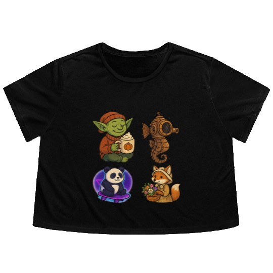 Whimsical Forest Creature Collection Flowy Cropped Tees