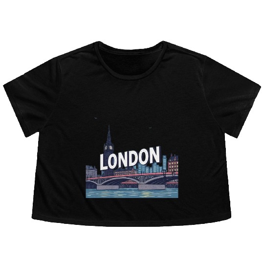 London Night Skyline Illustration Flowy Cropped Tees