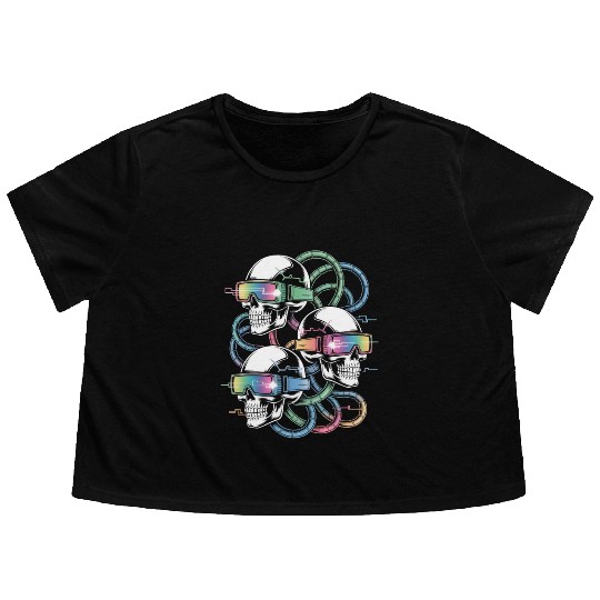 VR Skeleton Head Circuit Vision Streetwear Flowy Cropped Tees