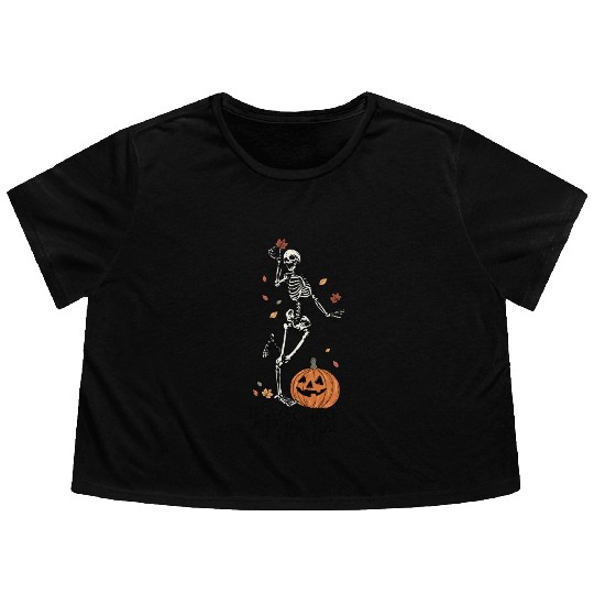 Halloween Skeleton Pumpkin Fall Autumn Spooky Gift Flowy Cropped Tees