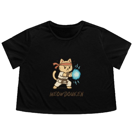 Meowdouken Street Fighter Flowy Cropped Tees