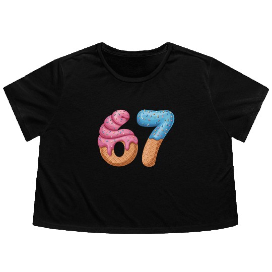 67 Ice Cream Drip Meme Funny Six Seven Gen Alpha Flowy Cropped Tees