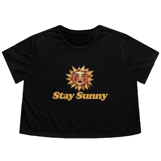 Sun and Smiley Face Motivational Design Flowy Cropped Tees