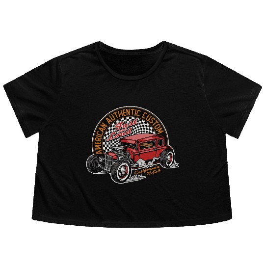 Vintage Hot Rod Car Illustration Flowy Cropped Tees