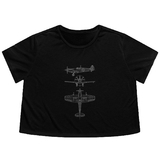 Spitfire airplane blueprint Flowy Cropped Tees