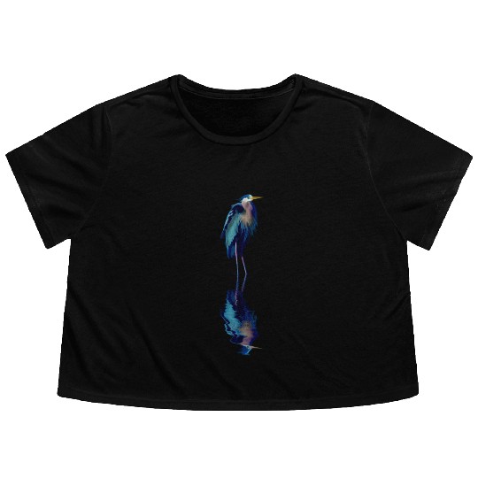 Great Blue Heron Stands Reflected Flowy Cropped Tees