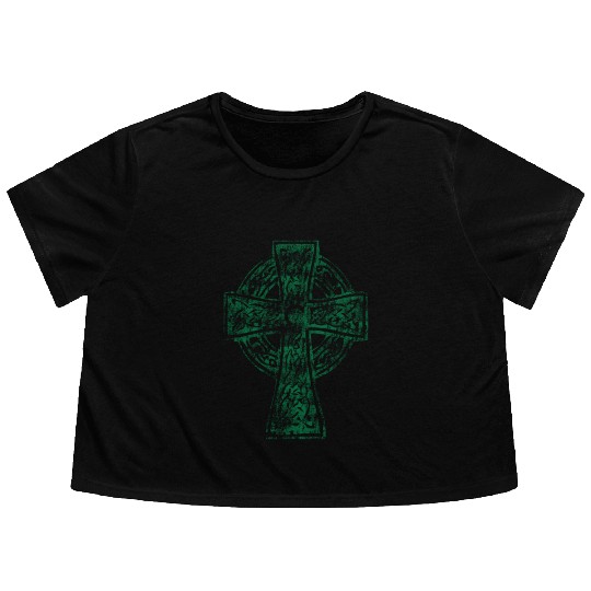 Classic Vintage Style Celtic Cross Crucifix Flowy Cropped Tees