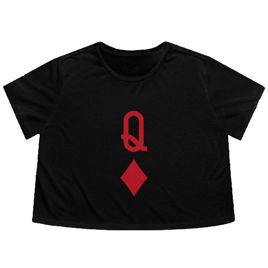 Queen of Diamonds Red Playing Card Flowy Cropped Tees