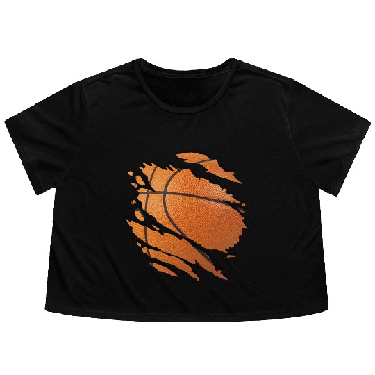 Torn Basketball Art Design Flowy Cropped Tees