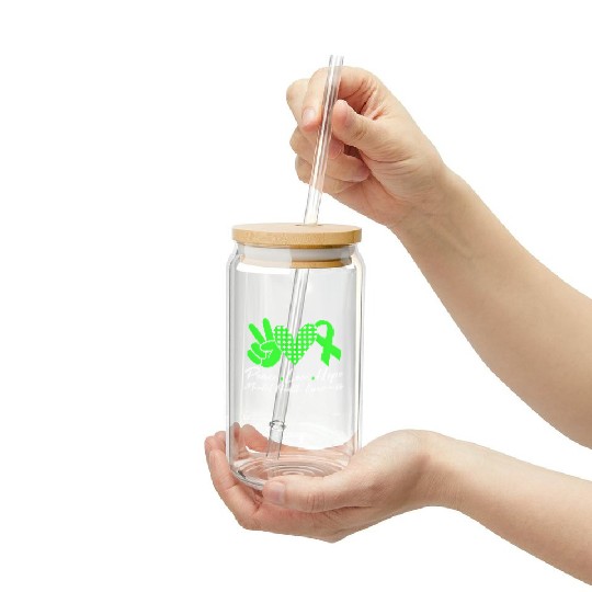 Peace Love Hope Tal Health Awareness Green Ribbon Frosted Tumblers