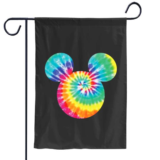 Disney Mickey Mouse Icon Rainbow Tie-Dye Garden Flags, Mickey and Friends, Family Matching Garden Flags