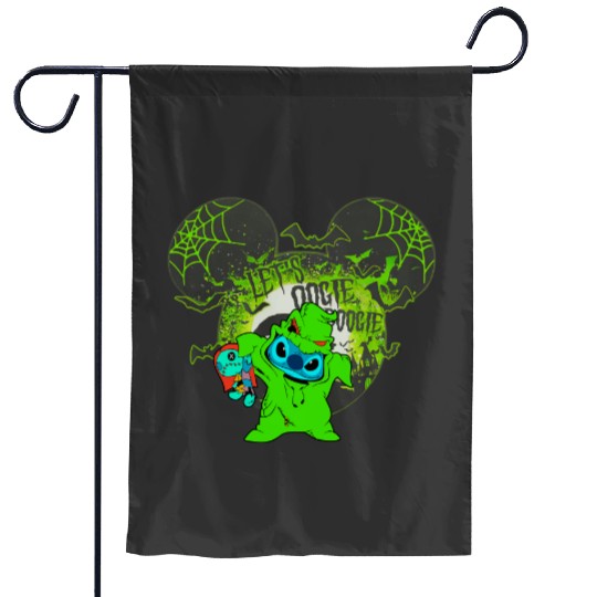 Stitch Costume Oogie Boogie Sally Doll Garden Flags, Let's Oogie Boogie 2023 Garden Flags , Disney Halfway To Halloween Party Garden Flags