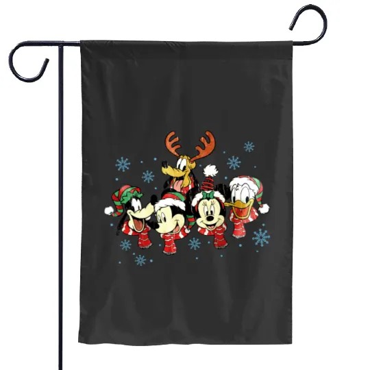 Vintage Disney Christmas Garden Flags, Mickey and Friends Christmas Garden Flags, Christmas Lights Garden Flags