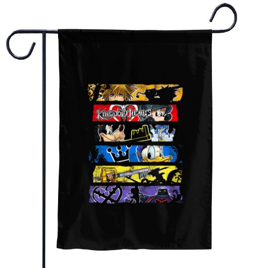 Disneys Kingdom Hearts Epic Character Panels Distressed Logo Garden Flags