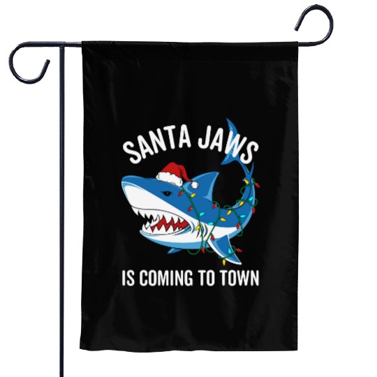 Santa Jaws Is Coming To Town Funny Christmas Shark Garden Flags