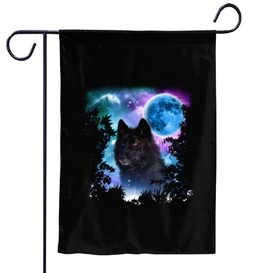 Black Wolf MidNight Forest Garden Flags