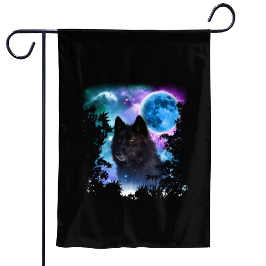 Black Wolf MidNight Forest Garden Flags