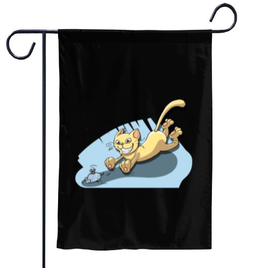 Cat Running After Rat - Tom and Jerry Illustration Garden Flags