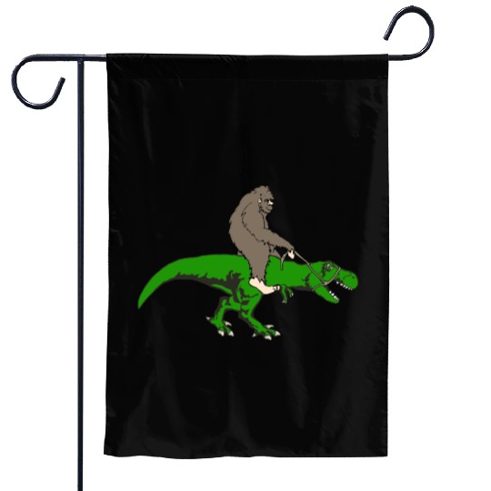 Bigfoot riding T rex Garden Flags