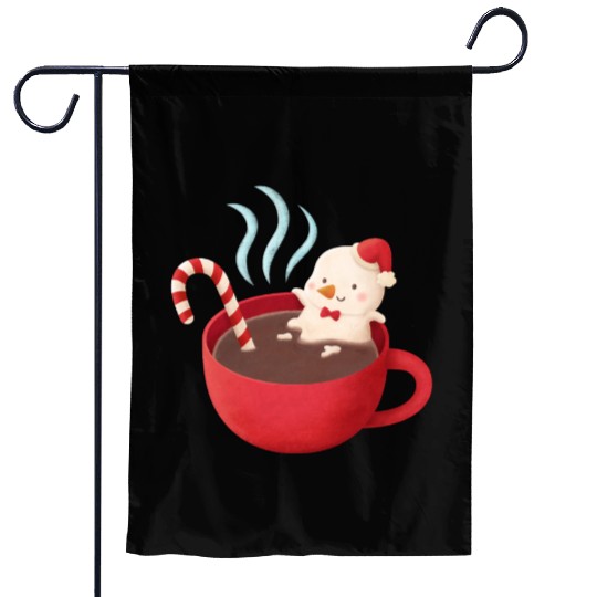 Cute Snowman in Hot Cocoa Garden Flags