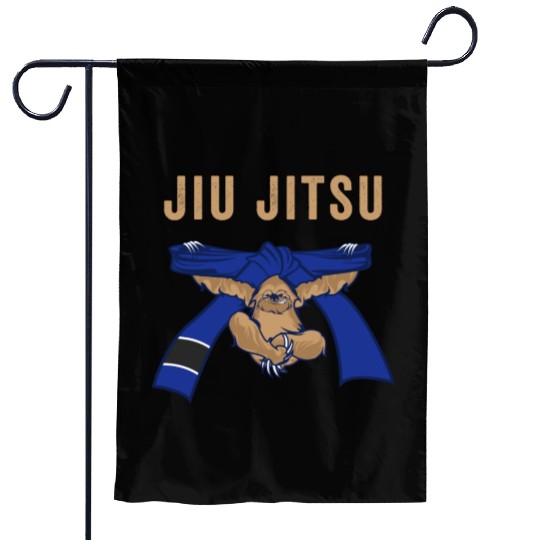 Jiu Jitsu BJJ Sloth Jiu Jitsu Blue Belt with Text Brown Light Garden Flags