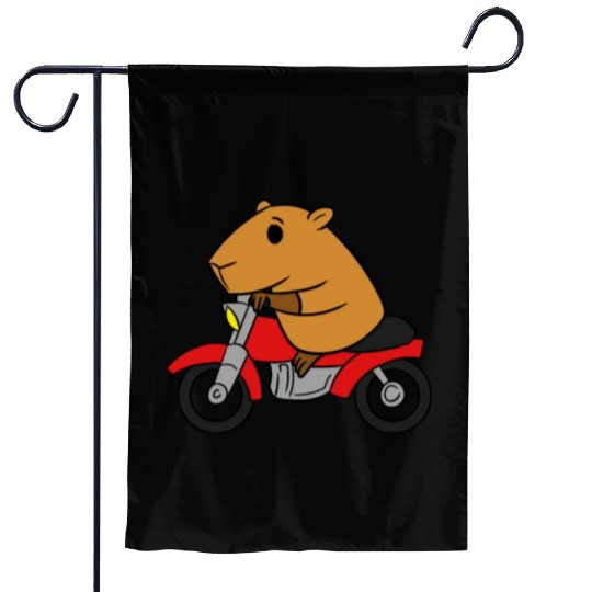 Capybara Riding Motorcycle Garden Flags Funny Rodent
