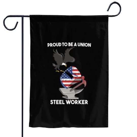 UNION STEEL WORKER USA GIFT FUNNY DAD EAGLE HAMMER Garden Flags